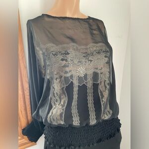 19”PTP vintage blouse unique floral lace with overlay